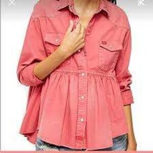 Free People NEW DYLAN Babydoll PINK‎ LOVE Snap button Top XL